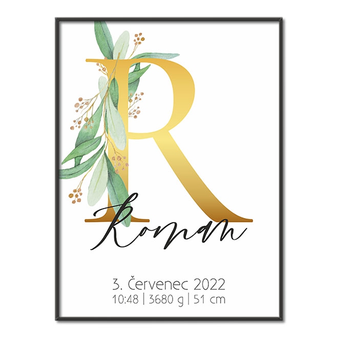 Personalizovateľný plagát Narodenia bábätka - Abeceda "R"
