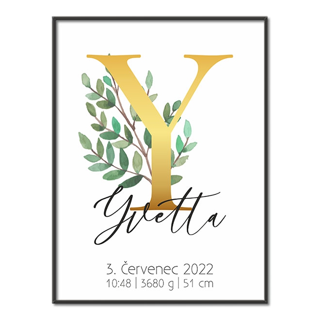 Personalizovateľný plagát Narodenia bábätka - Abeceda "Y"