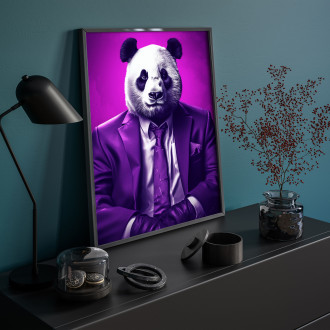 panda vo fialovom obleku a kravate
