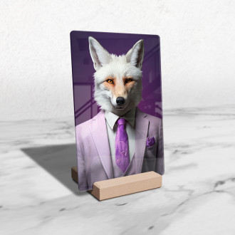 Akrylové sklo biela líška vo fialovom obleku