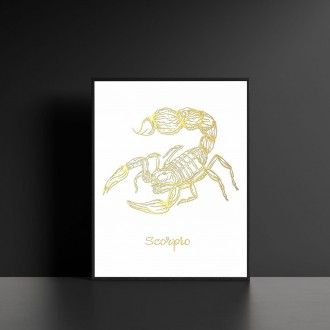 Znamenie zverokruhu Škorpión biela 3D Zlatý Plagát
