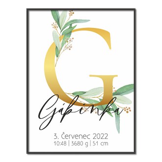 Personalizovateľný plagát Narodenia bábätka - Abeceda "G"