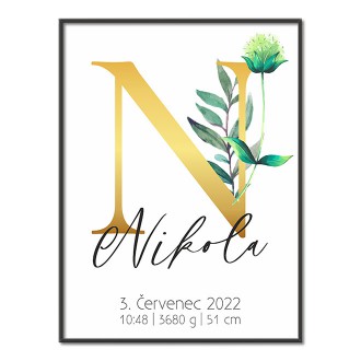 Personalizovateľný plagát Narodenia bábätka - Abeceda "N"