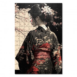 Drevené puzzle Japonské dievča v kimone 2