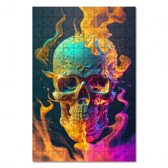 Dřevěné puzzle Lebka v barevném kouři