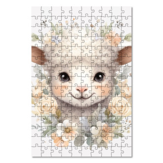Dřevěné puzzle Mládě ovečky v květinách