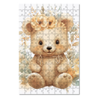 Drevené puzzle Mláďa medveďa v kvetoch